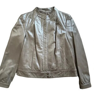 Alfani Leather Jacket Women’s  Soft Motorcycle Band Collar Full Zip Sz S